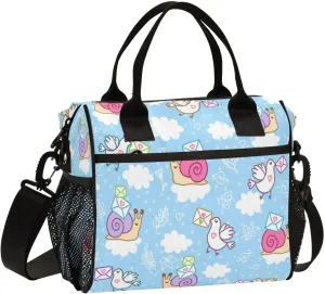 Lunch Bag with Shoulder Strap for Women Men Snail Mail and Pigeon Mail Insulated Lunch Box Travel Tote Bags Meal Prep Organizer for School Office Picnic M