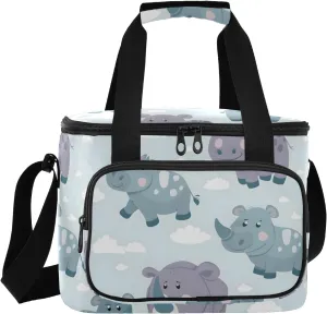 Lunch Bag Women Insulated Lunch Box Shoulder Lunch Tote Reusable Cooler Lunchbox Handbag Organizer for Work Picnic Hiking Cute Rhinoceros