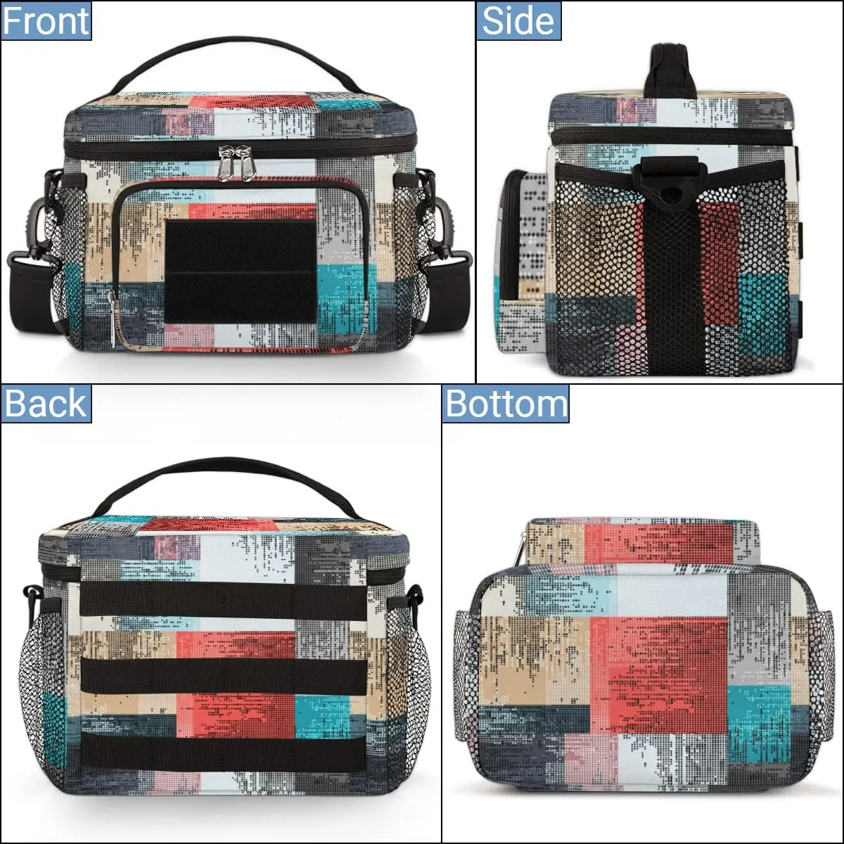 Lunch Bag Women Lunch Box,With Side Pockets And Shoulder Strap,Durable Lunch Tote Bag for Work Office Picnic Travel-Color Seamless Dot Matrix