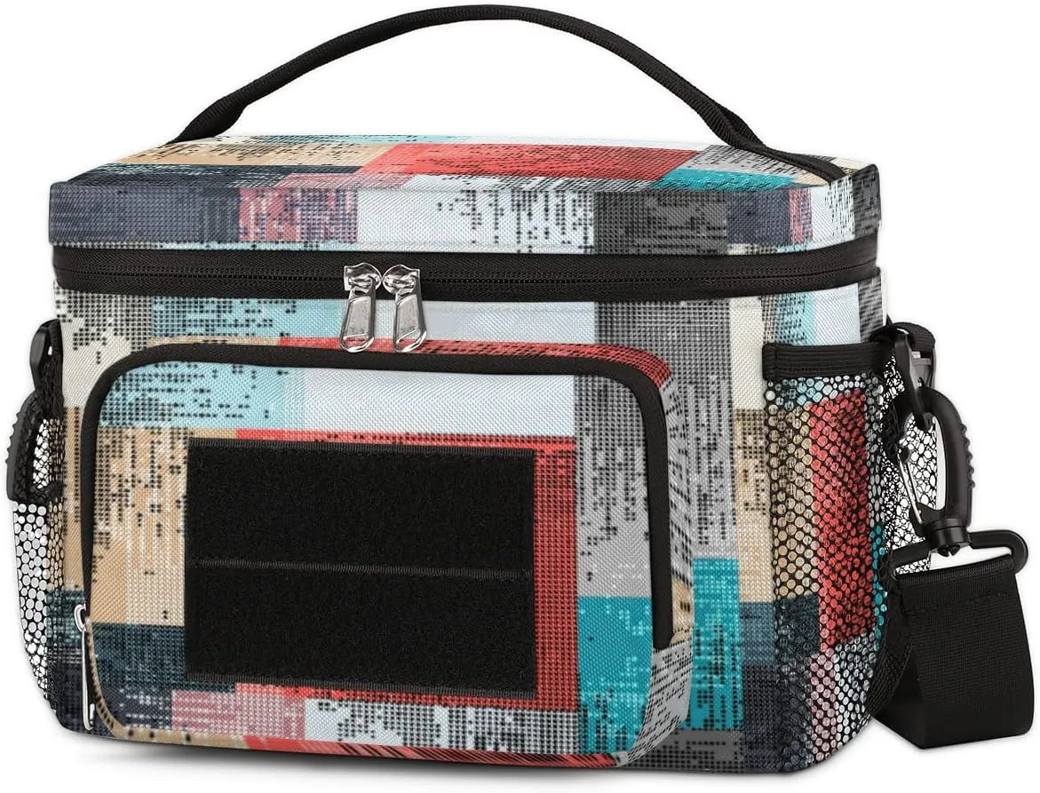 Lunch Bag Women Lunch Box,With Side Pockets And Shoulder Strap,Durable Lunch Tote Bag for Work Office Picnic Travel-Color Seamless Dot Matrix