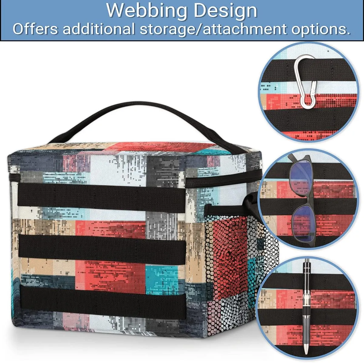 Lunch Bag Women Lunch Box,With Side Pockets And Shoulder Strap,Durable Lunch Tote Bag for Work Office Picnic Travel-Color Seamless Dot Matrix