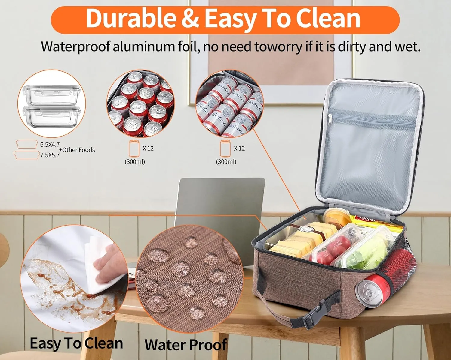 Lunch Box for Men - Reusable Lunch Bag Men Adult Women- Insulated Small LunchBox (Light Brown)