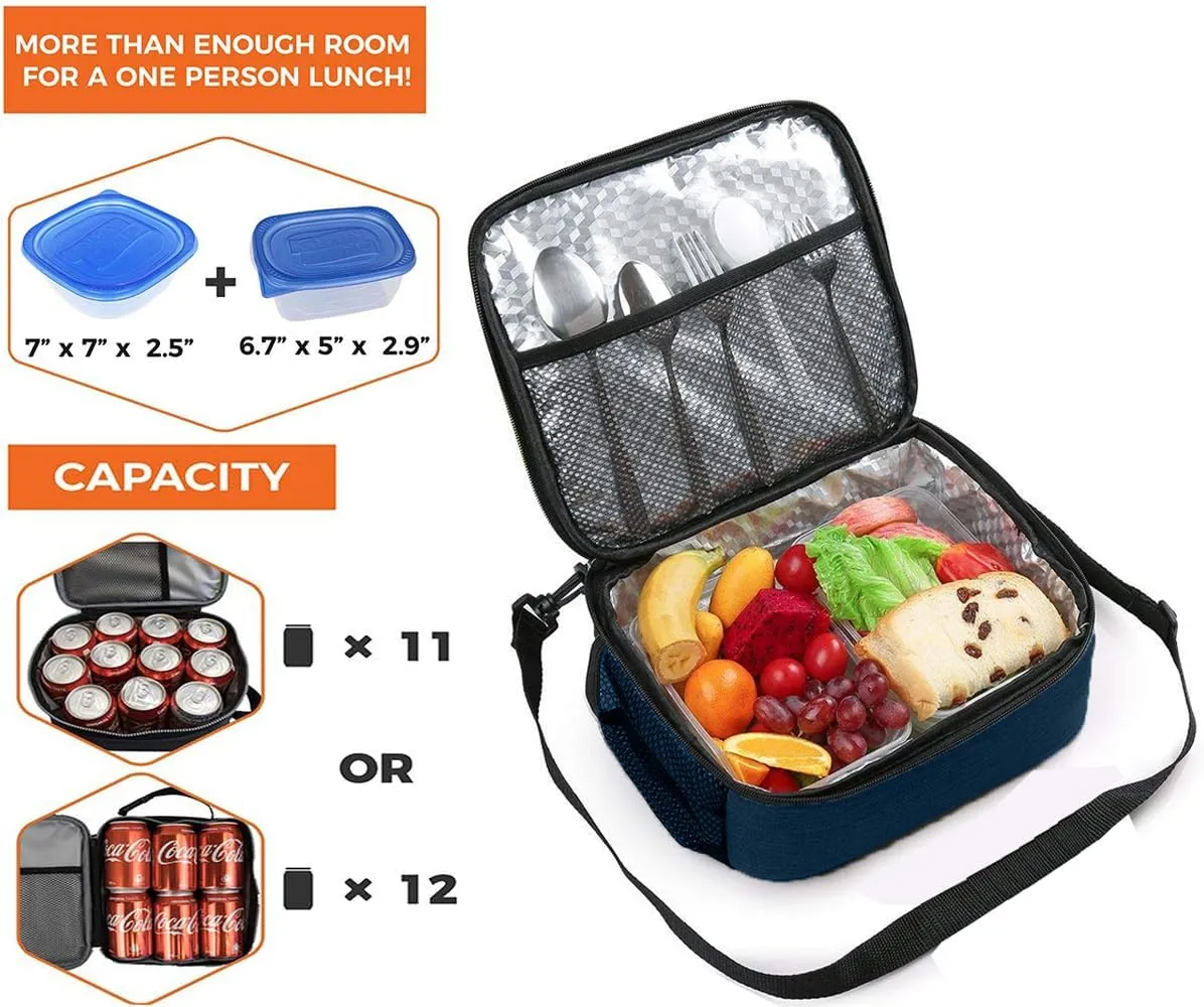 Lunch Box for Men - Reusable Lunch Bag Men Adult Women- Insulated Small LunchBox (Navy Blue(Shoulder Strap))