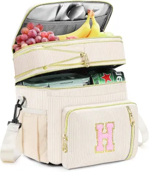 Lunch Box for Women Insulated Lunch Bag-16L-Leakproof Cooler Bag Personalized Adult Lunch Box with Adjustable Shoulder Strap, Gift for Women/Stuff/Teacher for Work Picnin Travel, Beige, Initial H