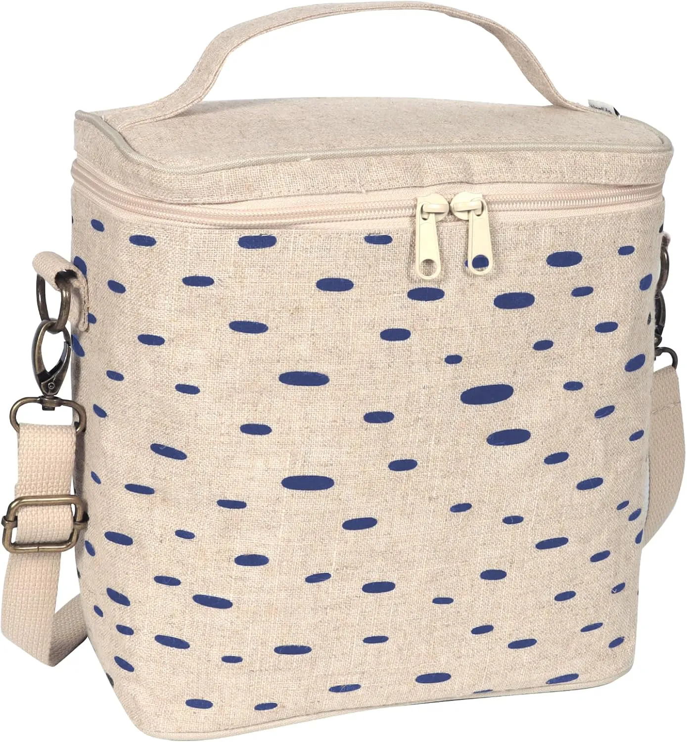 Lunch Box For Women, Thermal Bag with Double Zipper Close and adjustable shoulder strap, Large Tote Lunch Bag for Work, Travel & Picnic (Blue Thick Dot)