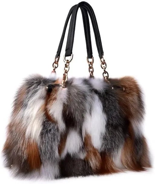 Luxury Real Fox Fur Women Tote Bag Shoulder Bag Winter Evening Party Bag Ladies Purses and HandBags