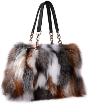 Luxury Real Fox Fur Women Tote Bag Shoulder Bag Winter Evening Party Bag Ladies Purses and HandBags