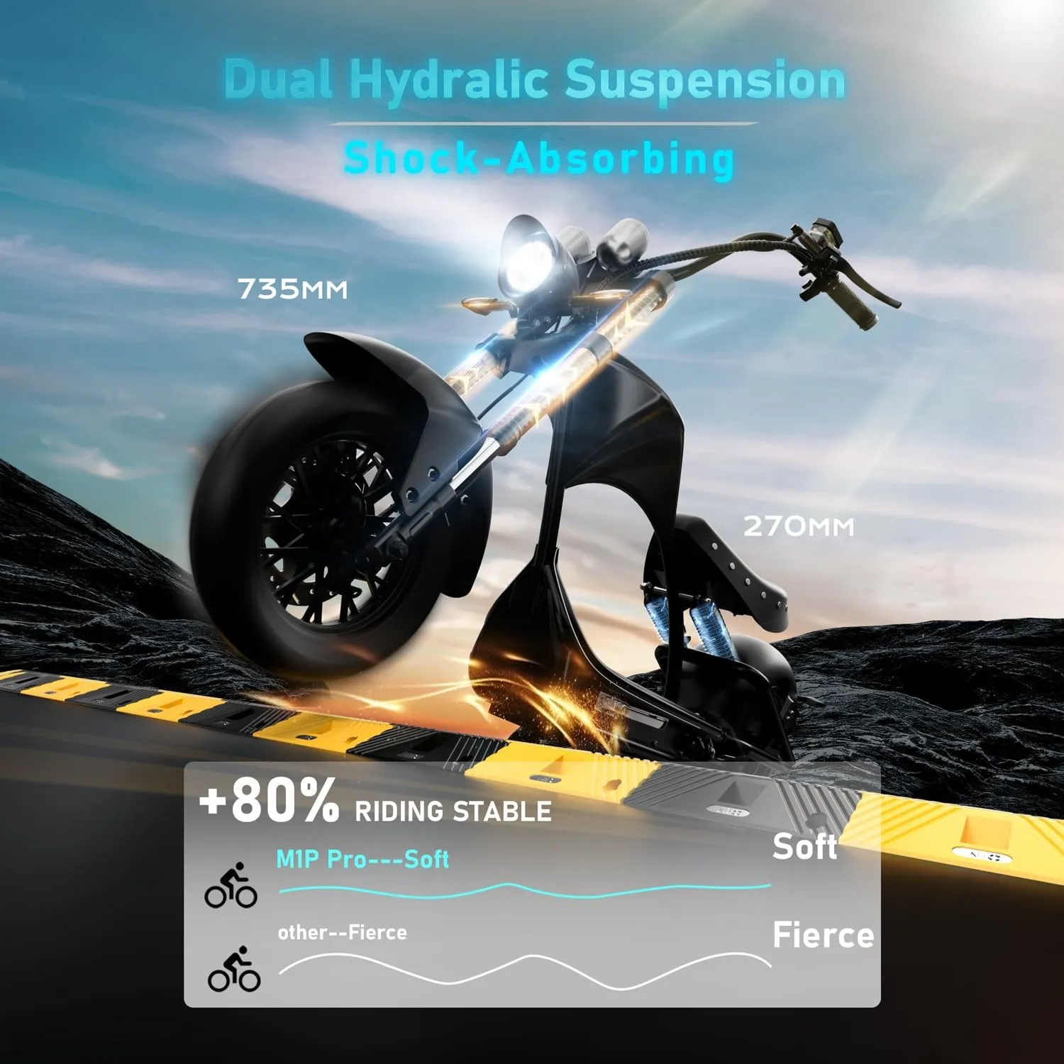 M1P Pro 4000W 50MPH Electric Motorcycle for Adults 60V 42Ah Battery 55 Miles Long Range Street Legal Dual Battery Electric Motorcycle Full Suspension Dual Hydraulic Brake 2 Seats Electric Moped