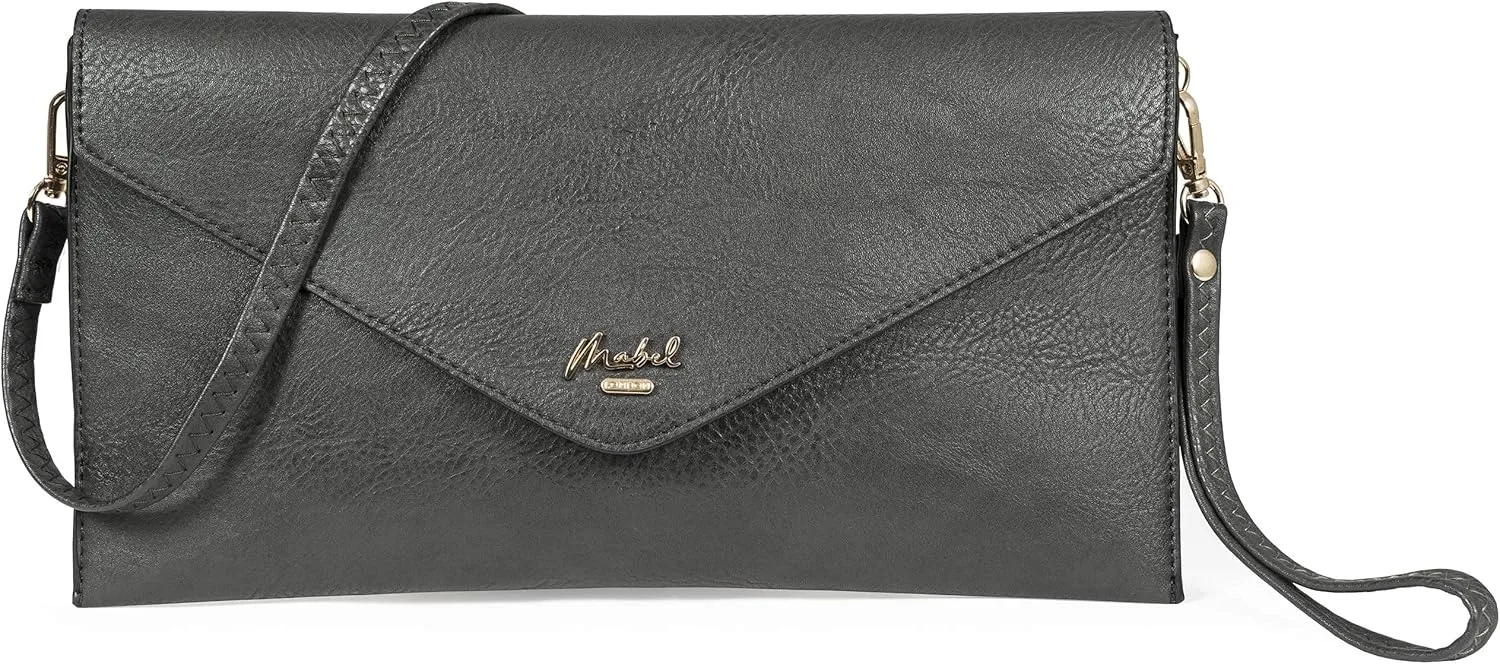 Mabel Women's Faux Leather Wristlet Clutch with Adjustable Strap – Small Evening Shoulder Purse – Piper