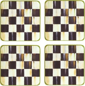 MacKenzie-Childs Square Cork-Back Coaster Set, Table Coasters for Drinks, Set of 4, Black-and-White Courtly Check