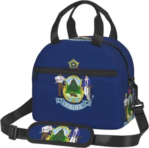 Maine State Flag Print Lunch Bag â€“ Insulated Lunch Box Tote With Adjustable Strap â€“ Work Travel Compact