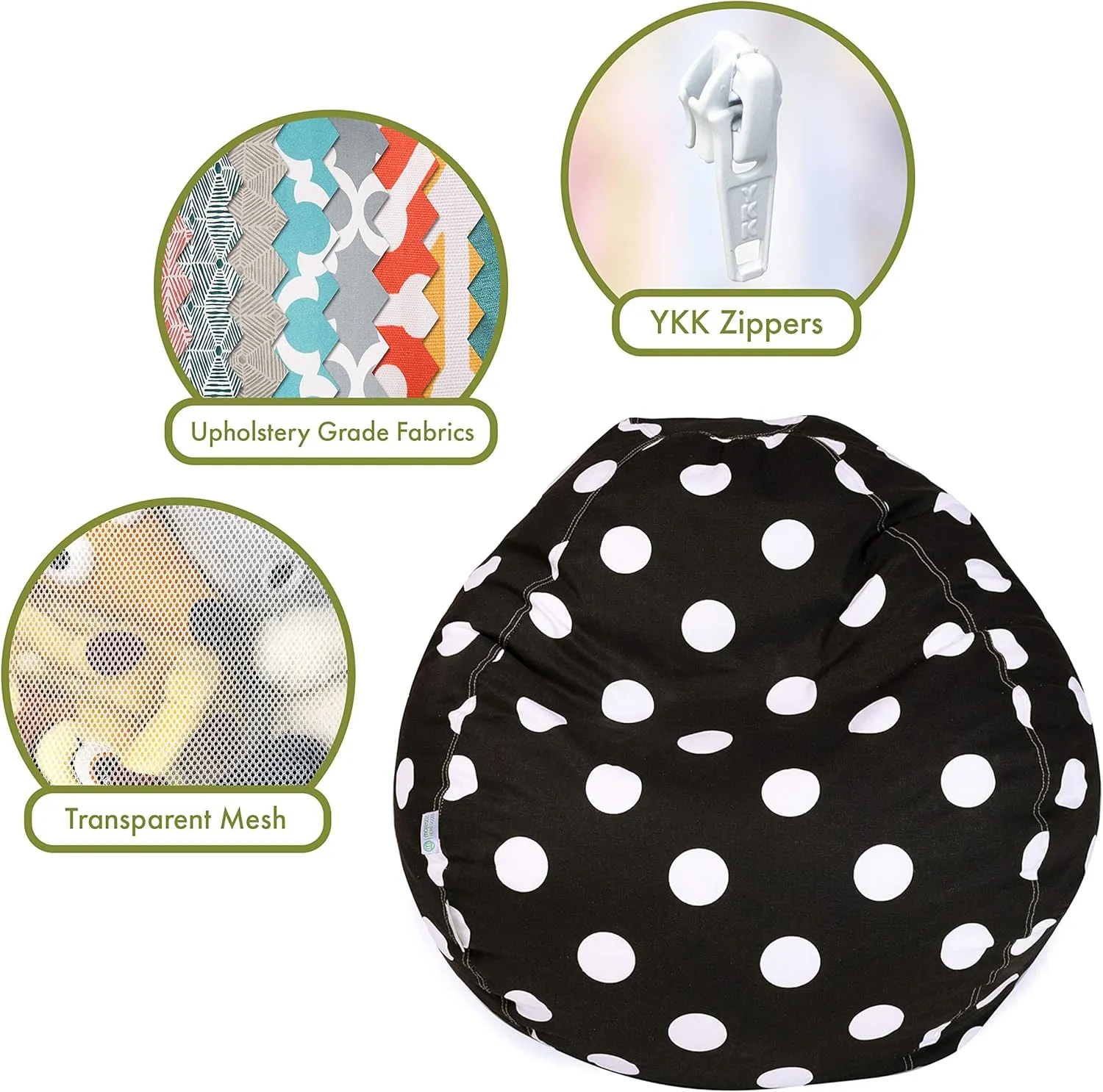 Majestic Home Goods Large Polka dot Storage Bean Bag, Black