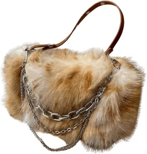 MakeMeChic Women's Faux Fur Hobo Bag Top Handle Fuzzy Shoulder Handbags Plush Square Bags Purse