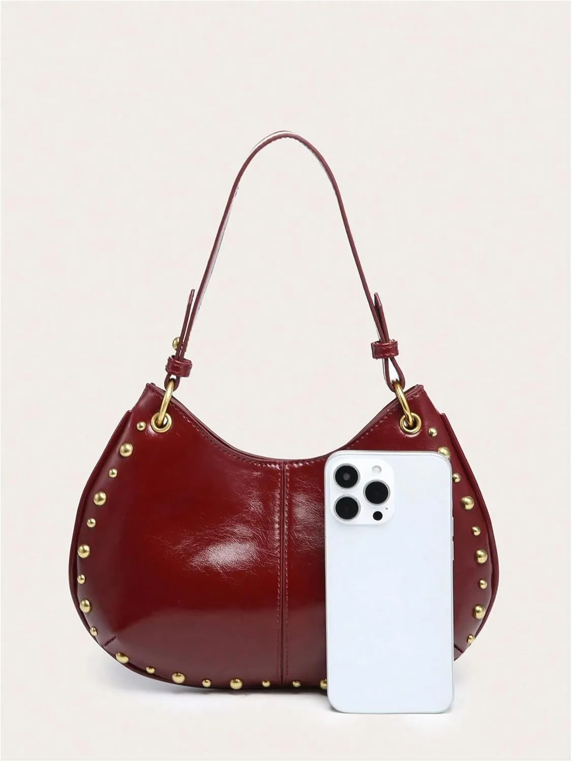 MakeMeChic Women's Faux Leather Top Handle Shoulder Bag Studded Zipper Crescent Handbag Clutch Purses