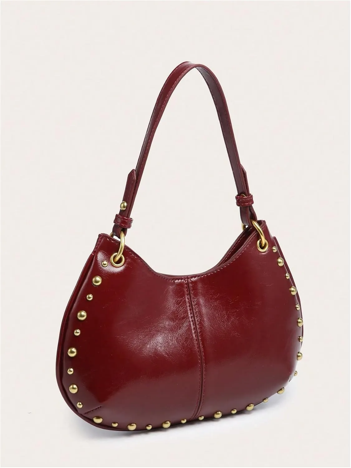 MakeMeChic Women's Faux Leather Top Handle Shoulder Bag Studded Zipper Crescent Handbag Clutch Purses