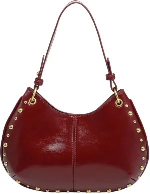 MakeMeChic Women's Faux Leather Top Handle Shoulder Bag Studded Zipper Crescent Handbag Clutch Purses