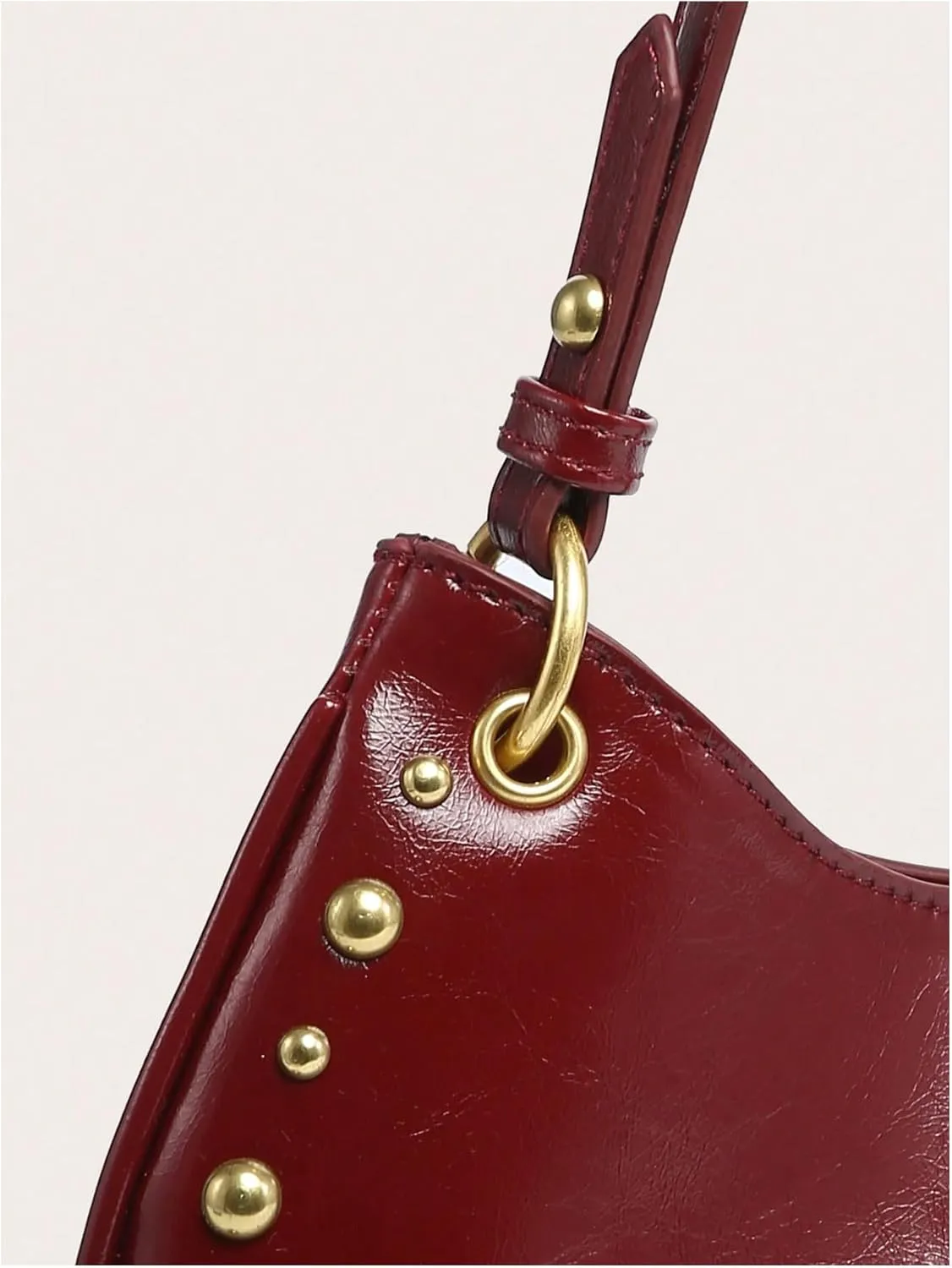 MakeMeChic Women's Faux Leather Top Handle Shoulder Bag Studded Zipper Crescent Handbag Clutch Purses