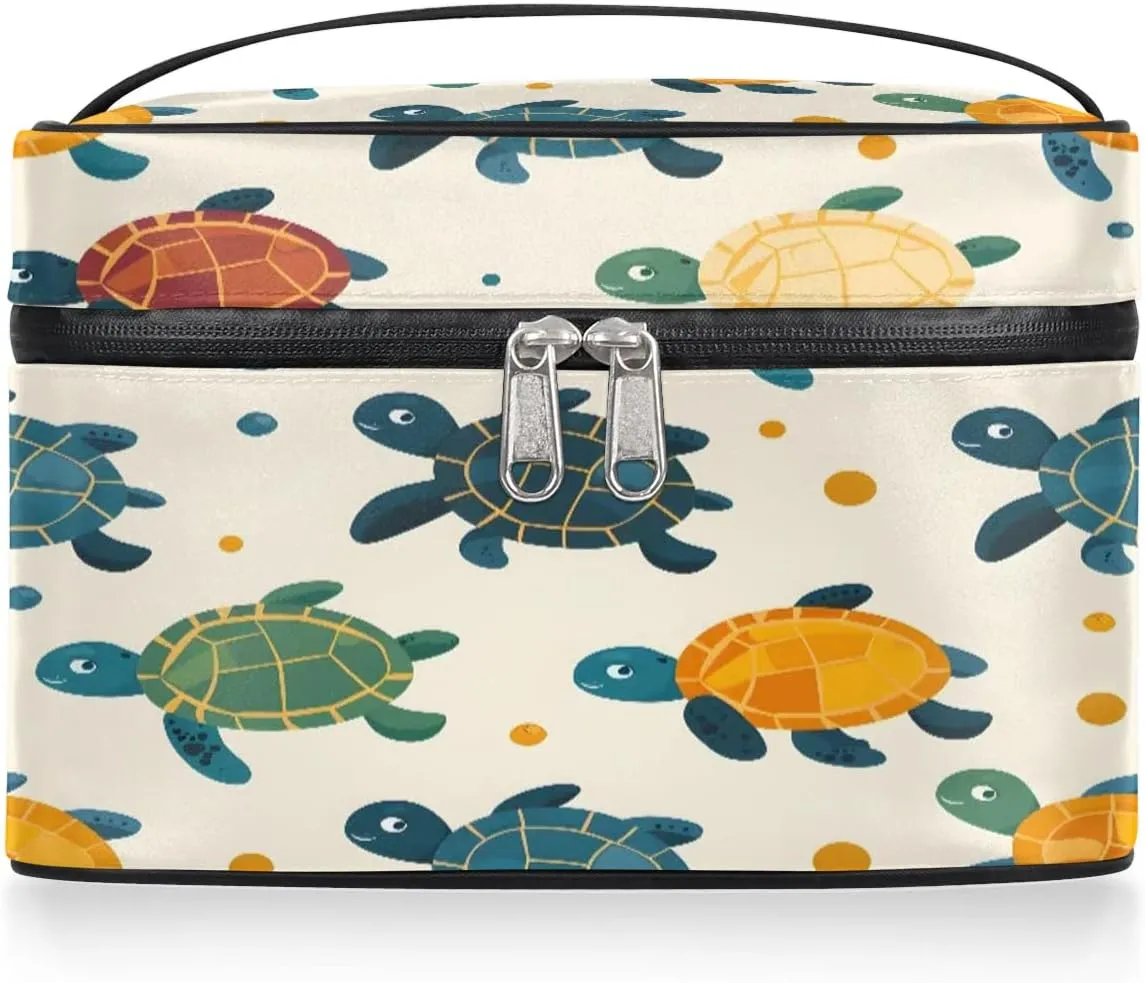 Makeup Bag Large Cute Turtles Print Toiletry Bag for Women Travel Cosmetic Bag Portable Makeup Bag for Bottles Brushes Lipstick Skin Care