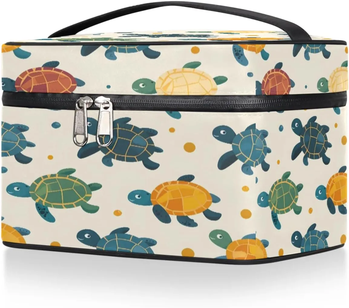 Makeup Bag Large Cute Turtles Print Toiletry Bag for Women Travel Cosmetic Bag Portable Makeup Bag for Bottles Brushes Lipstick Skin Care