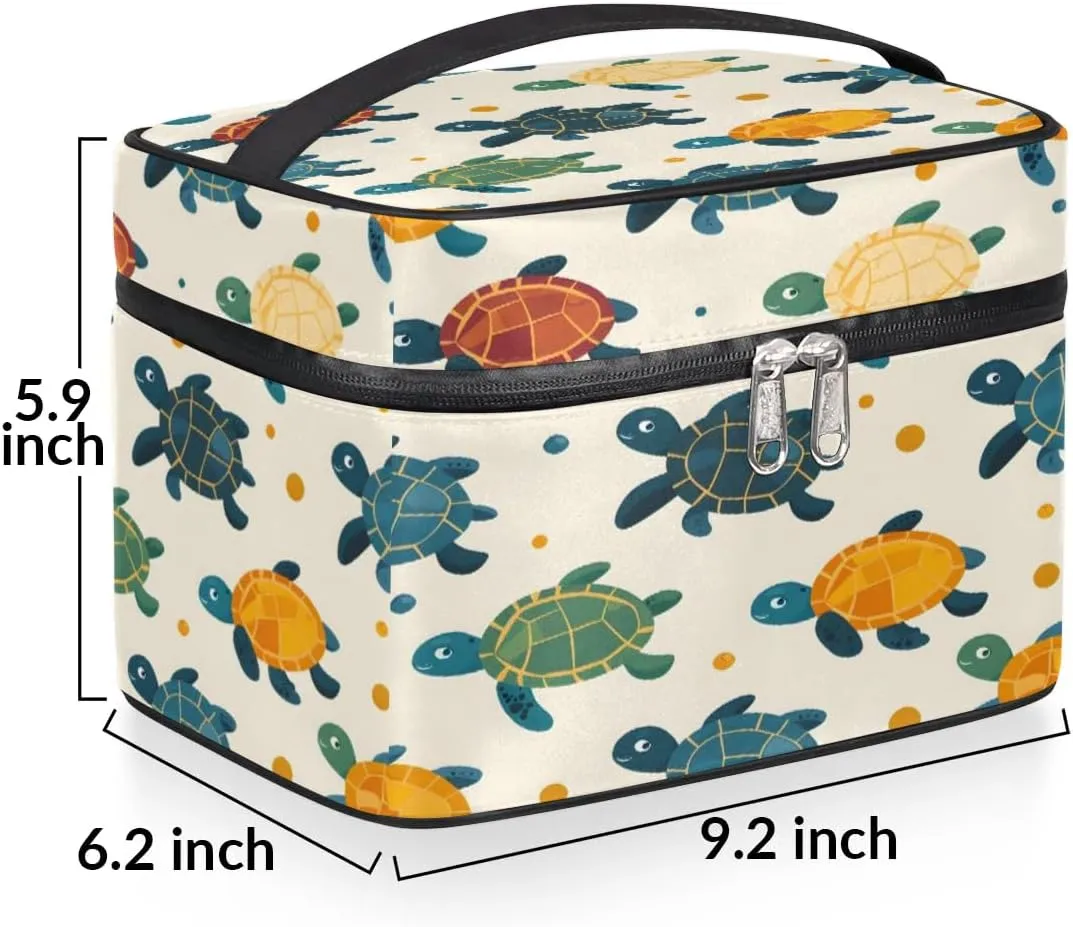 Makeup Bag Large Cute Turtles Print Toiletry Bag for Women Travel Cosmetic Bag Portable Makeup Bag for Bottles Brushes Lipstick Skin Care