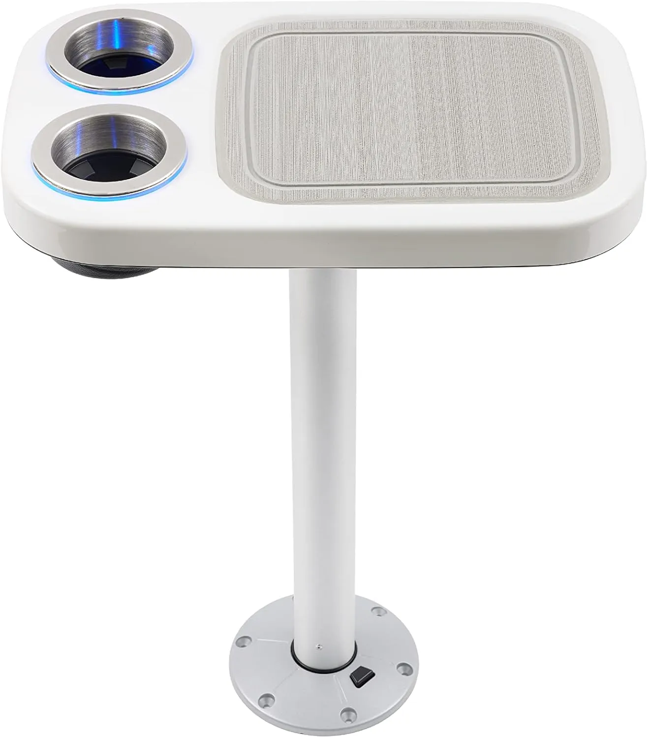 Manufacturers' Select Battery Op Lit Marine Cocktail Boat Table Leg Set with Blue LED Drink Holders Pontoon Accessories, Pedestal Table