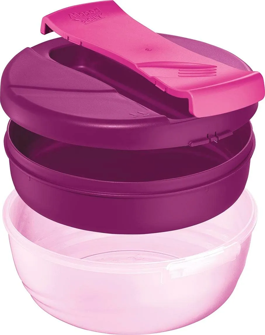 Maped Picnik Origins Large Capacity Lunch Bowl 1.4L Lunch Box 3 Compartments, 1 Removable Easy Opening Ideal for Full Meals Pink