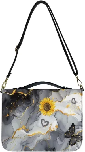 Marble Butterfly Sunflower Pattern Case - Multifunctional Bible Case, Large Capacity Crossbody Bag - Christian Bible Accessories, 2XL