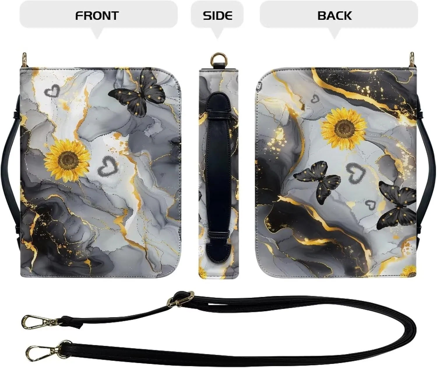 Marble Butterfly Sunflower Pattern Case - Multifunctional Bible Case, Large Capacity Crossbody Bag - Christian Bible Accessories, 2XL