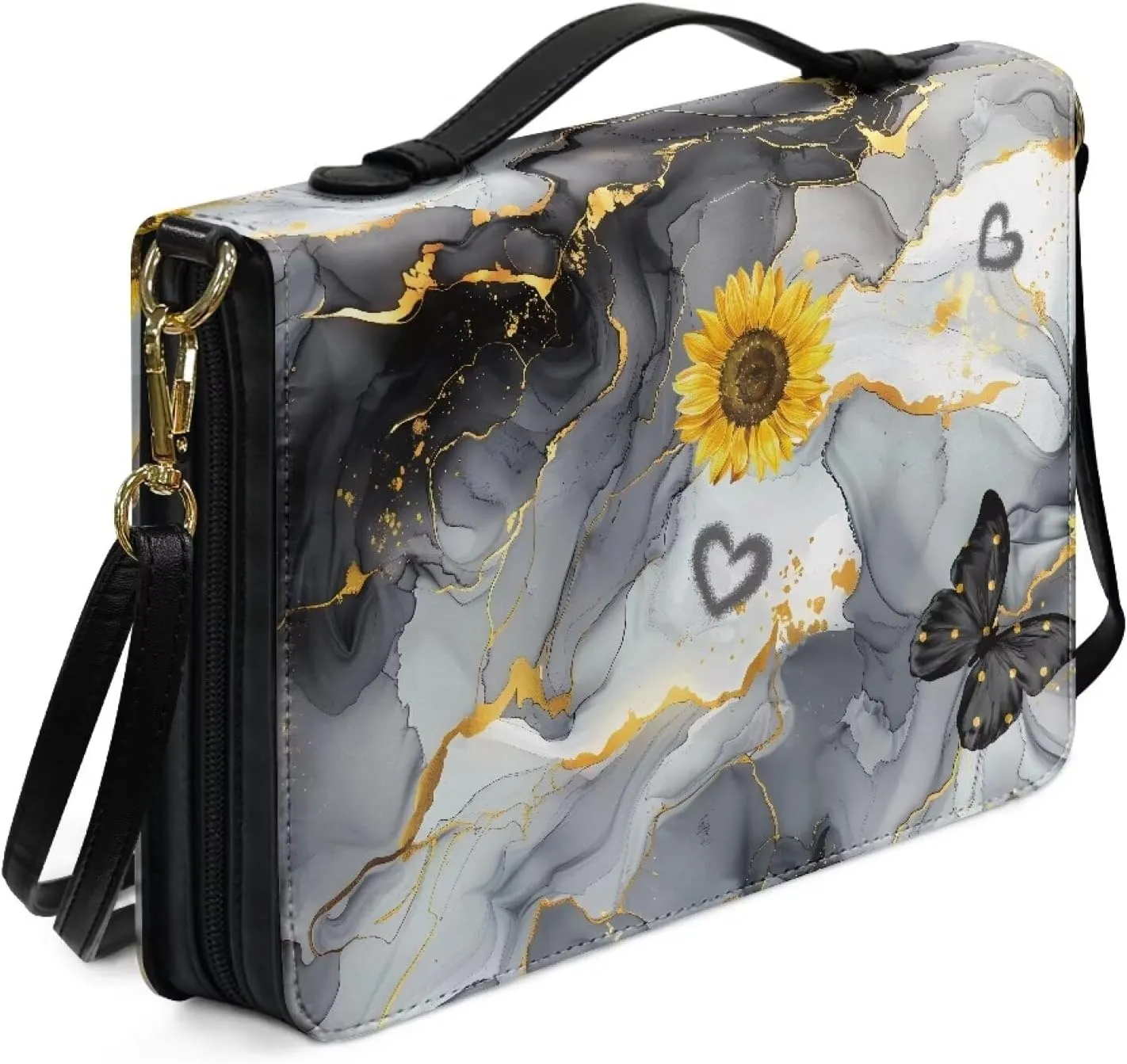 Marble Butterfly Sunflower Pattern Case - Multifunctional Bible Case, Large Capacity Crossbody Bag - Christian Bible Accessories, 2XL