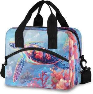 Marine Turtle Coral Lunch Box for Men Women Adults Insulated Lunch Bag Cooler Bag with Adjustable Shoulder Strap for Work Picnic Travel