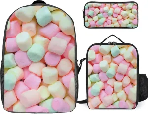 Marshmallow Candy Shoulder Backpack Diagonal Lunch Bag Pencil Case Set