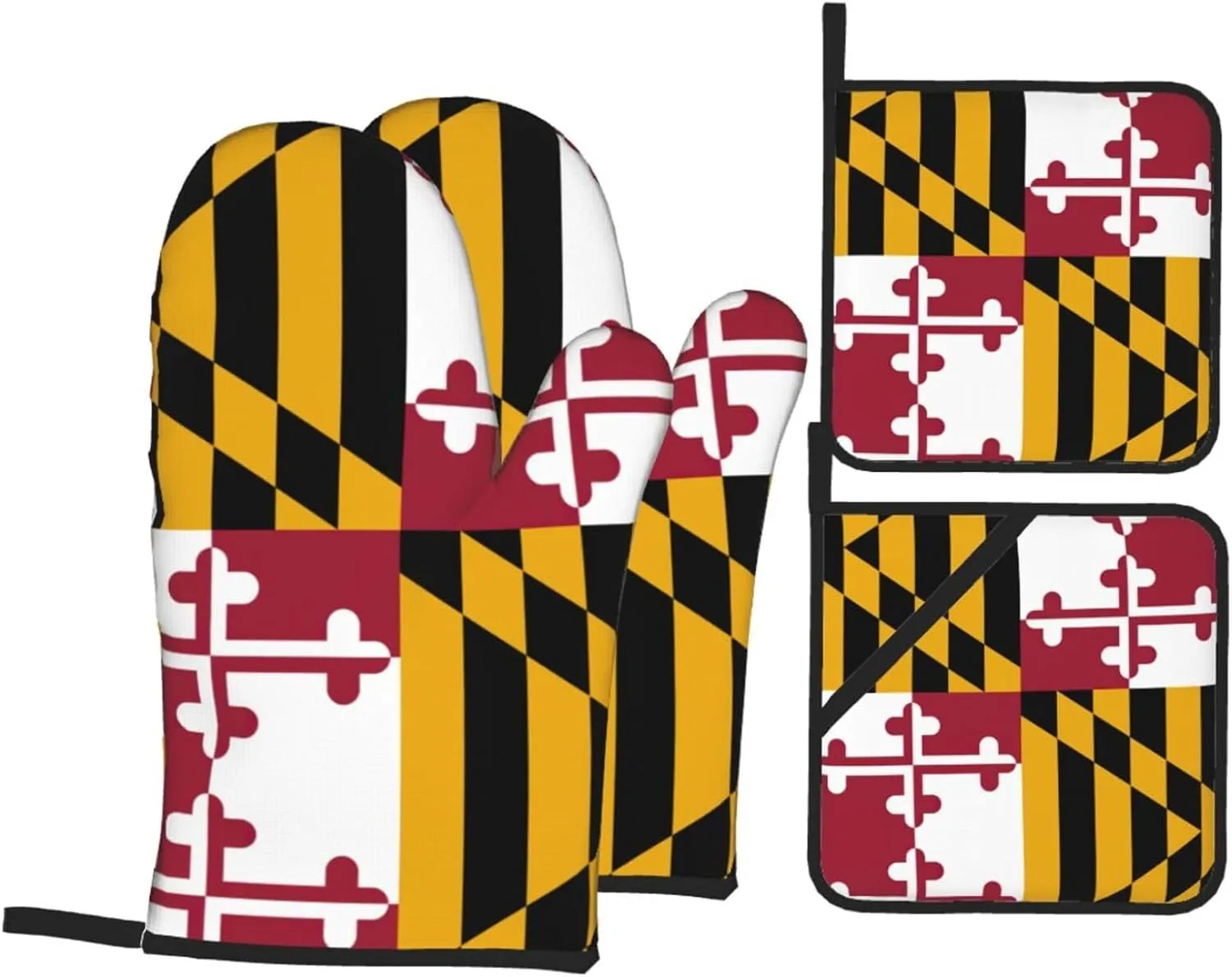 Maryland State Flag Print Convenient Oven Mitts Pot Holders Set Duty Heat Resistant Gloves with Quilted Liner