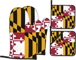 Maryland State Flag Print Convenient Oven Mitts Pot Holders Set Duty Heat Resistant Gloves with Quilted Liner