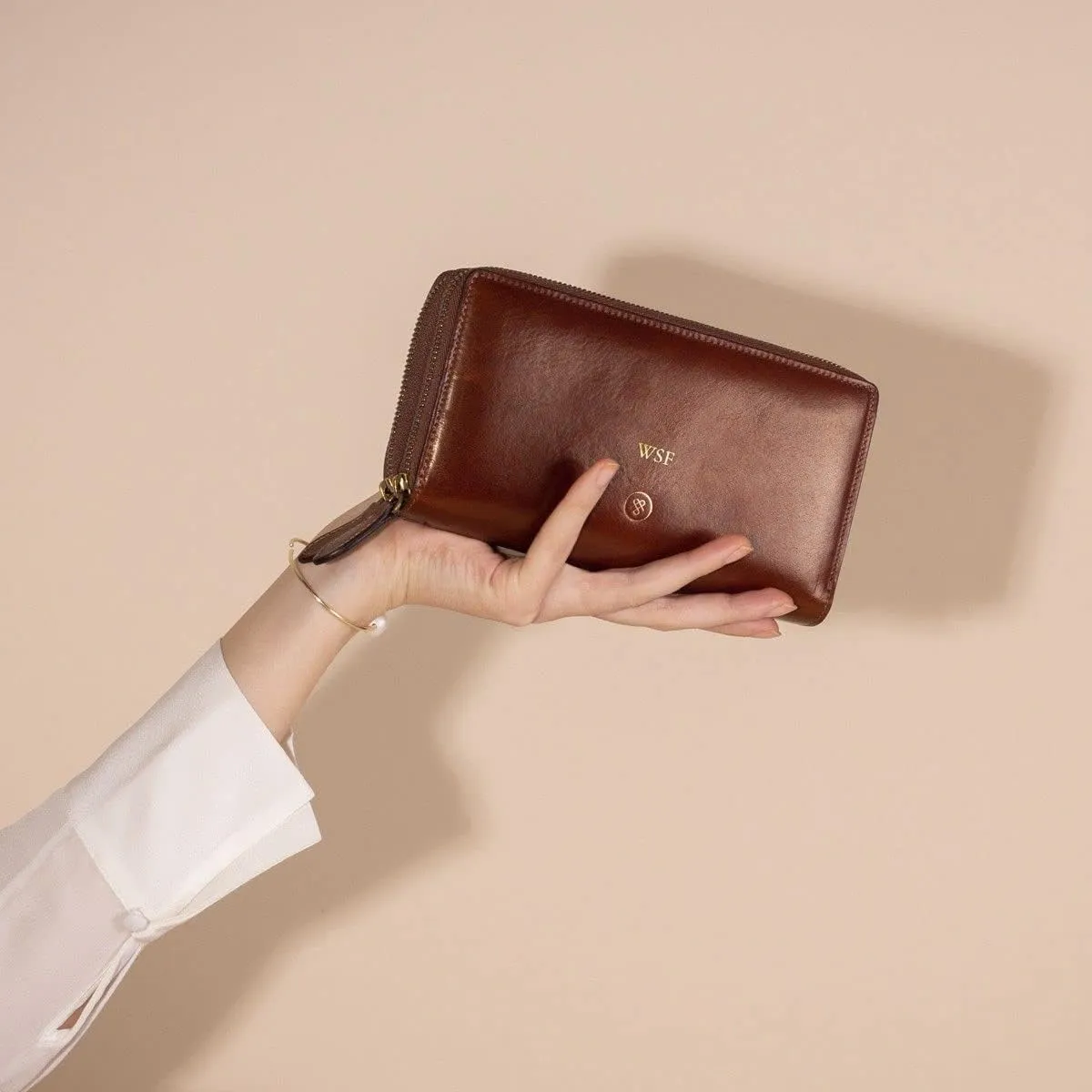 Maxwell Scott - Womens Luxury Leather Extra Large Clutch Wallet with Wrist Strap - Handmade in Italy -The Meleto Dark Brown