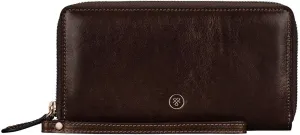 Maxwell Scott - Womens Luxury Leather Extra Large Clutch Wallet with Wrist Strap - Handmade in Italy -The Meleto Dark Brown