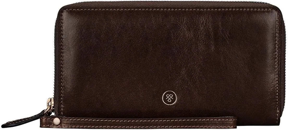 Maxwell Scott - Womens Luxury Leather Extra Large Clutch Wallet with Wrist Strap - Handmade in Italy -The Meleto Dark Brown
