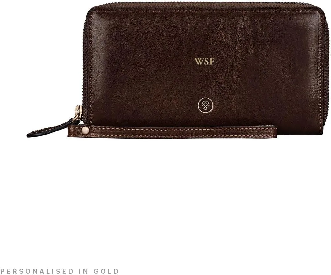 Maxwell Scott - Womens Luxury Leather Extra Large Clutch Wallet with Wrist Strap - Handmade in Italy -The Meleto Dark Brown