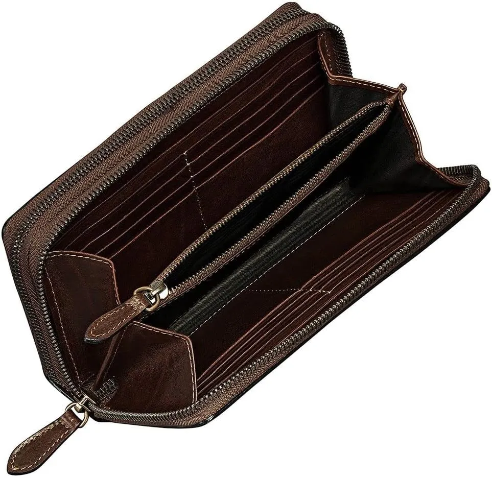 Maxwell Scott - Womens Luxury Leather Extra Large Clutch Wallet with Wrist Strap - Handmade in Italy -The Meleto Dark Brown