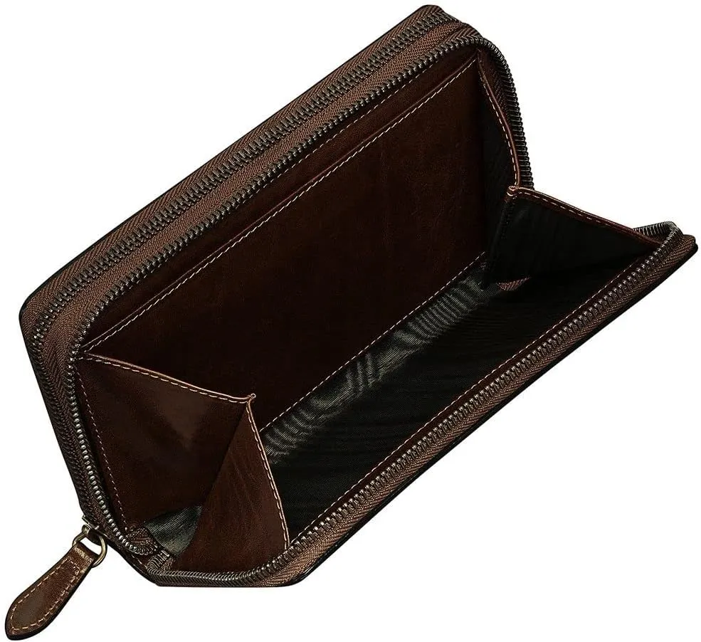 Maxwell Scott - Womens Luxury Leather Extra Large Clutch Wallet with Wrist Strap - Handmade in Italy -The Meleto Dark Brown