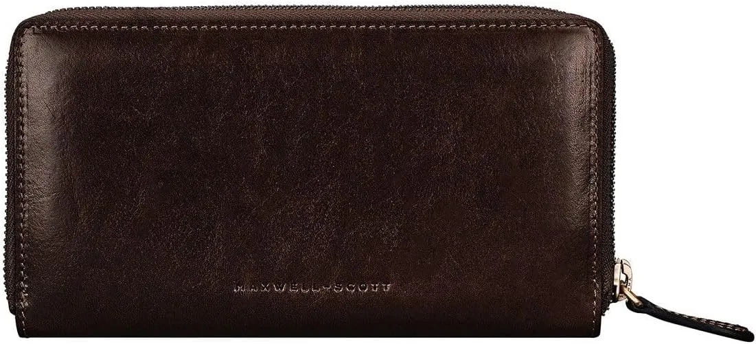 Maxwell Scott - Womens Luxury Leather Extra Large Clutch Wallet with Wrist Strap - Handmade in Italy -The Meleto Dark Brown