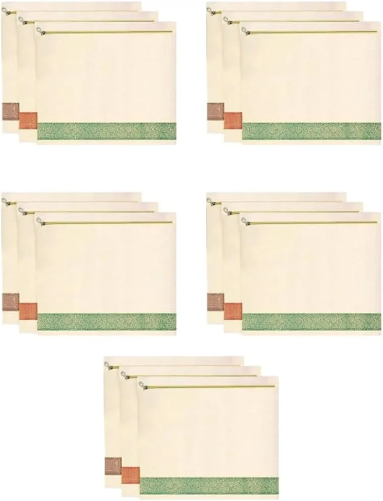 Mayatra's Organic Cotton Saree Storage Bags - Wardrobe Organizer With Zipper - 14 * 16 inches (Pack Of 15)