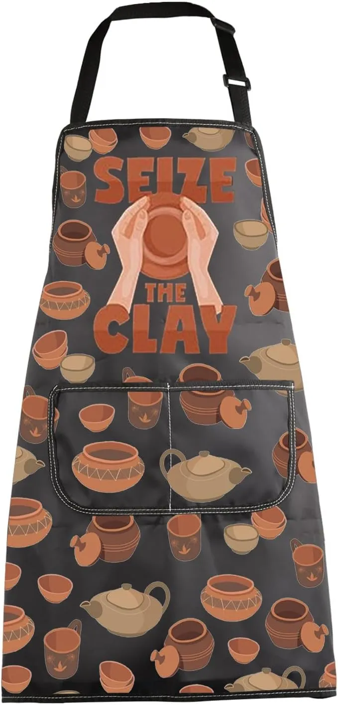 MBMSO Ceramic Pottery Apron Seize the Clay Pottery Artist Gift for Pottery Lover Ceramic Artist Apron with Pockets
