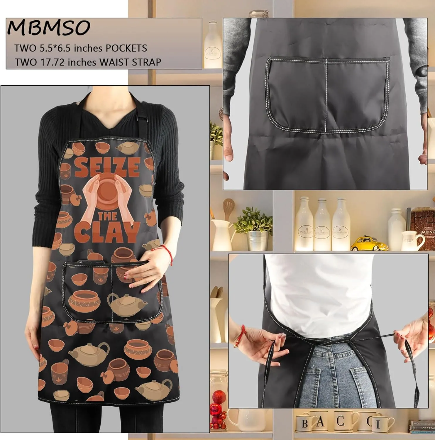 MBMSO Ceramic Pottery Apron Seize the Clay Pottery Artist Gift for Pottery Lover Ceramic Artist Apron with Pockets
