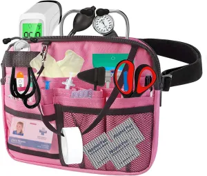 Meichoon Nurse Waist Bag with Gear Pockets with Multi-Compartment Tool Strap Practical with Medical Equipment Pocket and Tape Holder for Stethoscope Bandage Scissors or other Supplies Pink