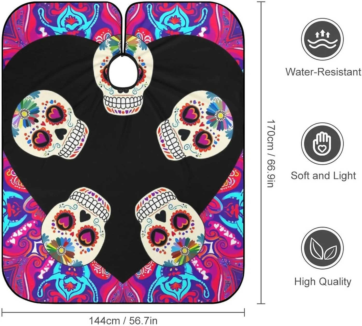 Men Women Dead Sugar Skull Flowers Art Hair Styling Cape - Full Coverage Professional Hair Cutting Apron for Hair Dye, Easy Clean