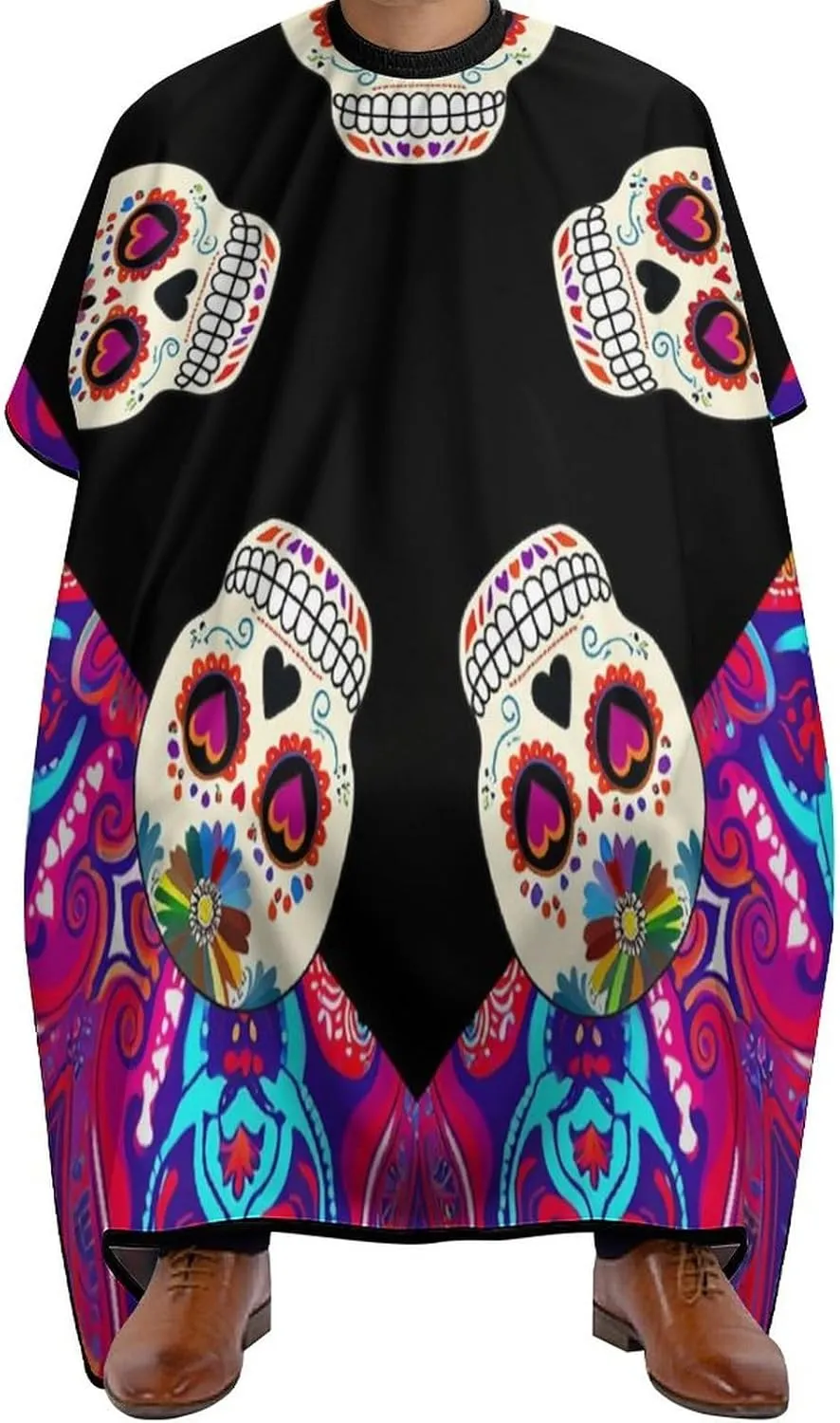Men Women Dead Sugar Skull Flowers Art Hair Styling Cape - Full Coverage Professional Hair Cutting Apron for Hair Dye, Easy Clean