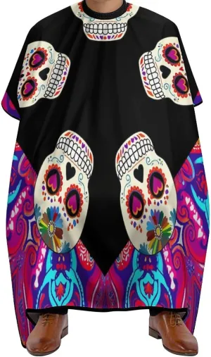 Men Women Dead Sugar Skull Flowers Art Hair Styling Cape - Full Coverage Professional Hair Cutting Apron for Hair Dye, Easy Clean