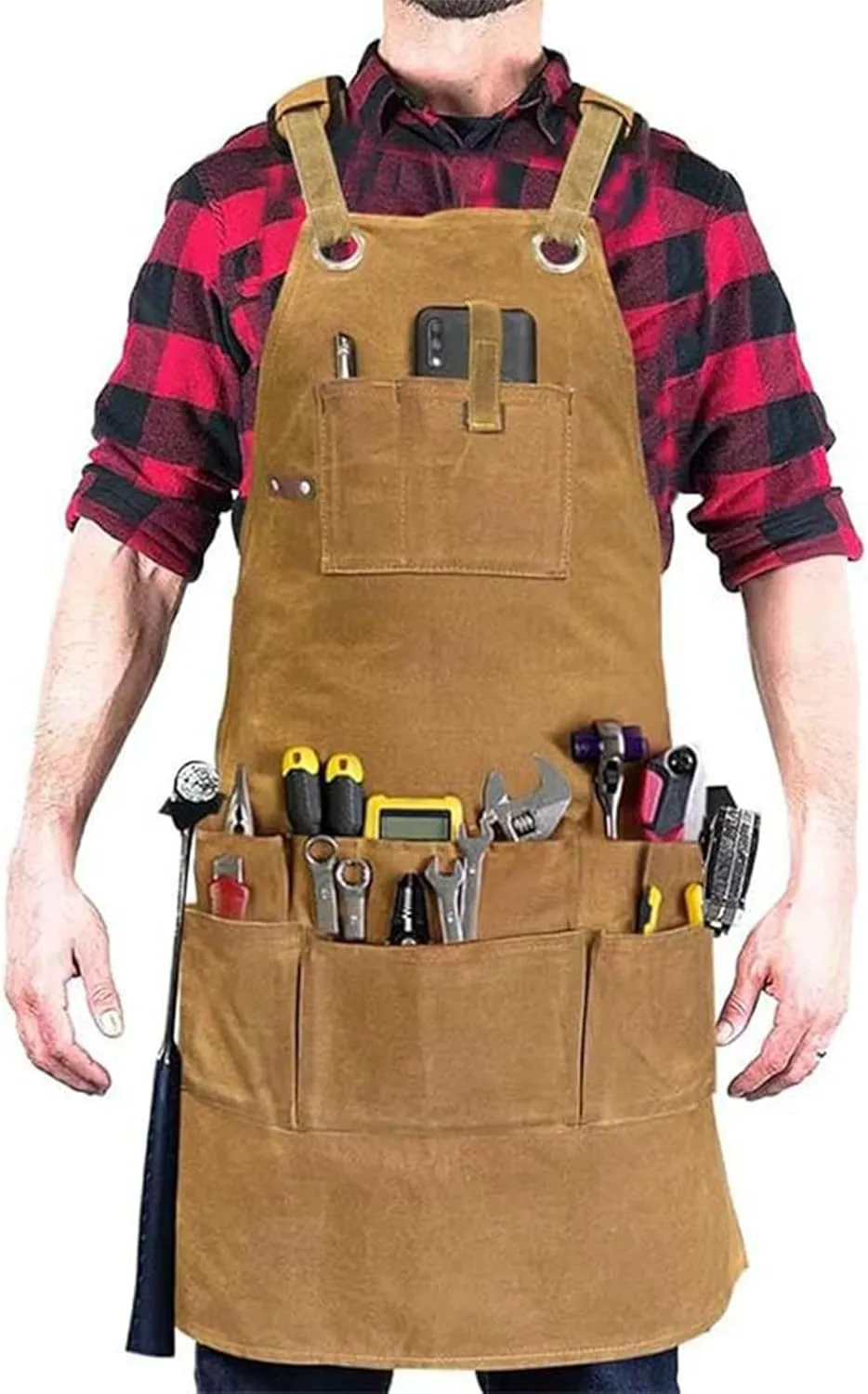 Men's Canvas Work Apron, Adjustable Carpentry Apron with Tool Bag, Suitable for Carpenters, Machinists, Blacksmiths