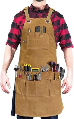 Men's Canvas Work Apron, Adjustable Carpentry Apron with Tool Bag, Suitable for Carpenters, Machinists, Blacksmiths