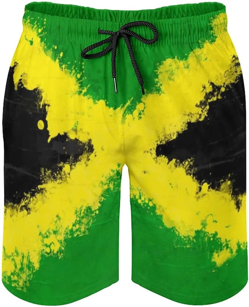 Mens Jamaican Flag Swim Trunks Quick Dry Board Shorts with Mesh Lining